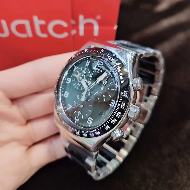 Swatch Speed Up Stainless Steel Black Dial Men's Watch- YVS441G